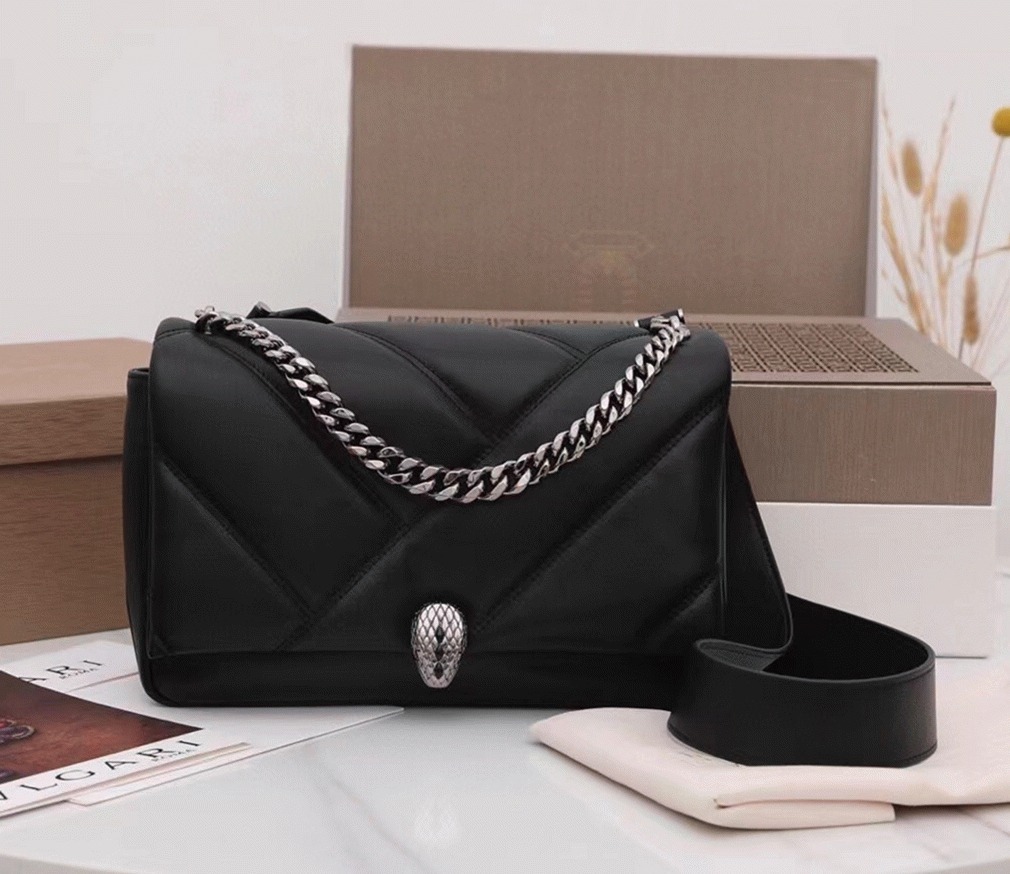 Knockoff Bvlgari Serpenti Cabochon Small Bag Black Calfskin