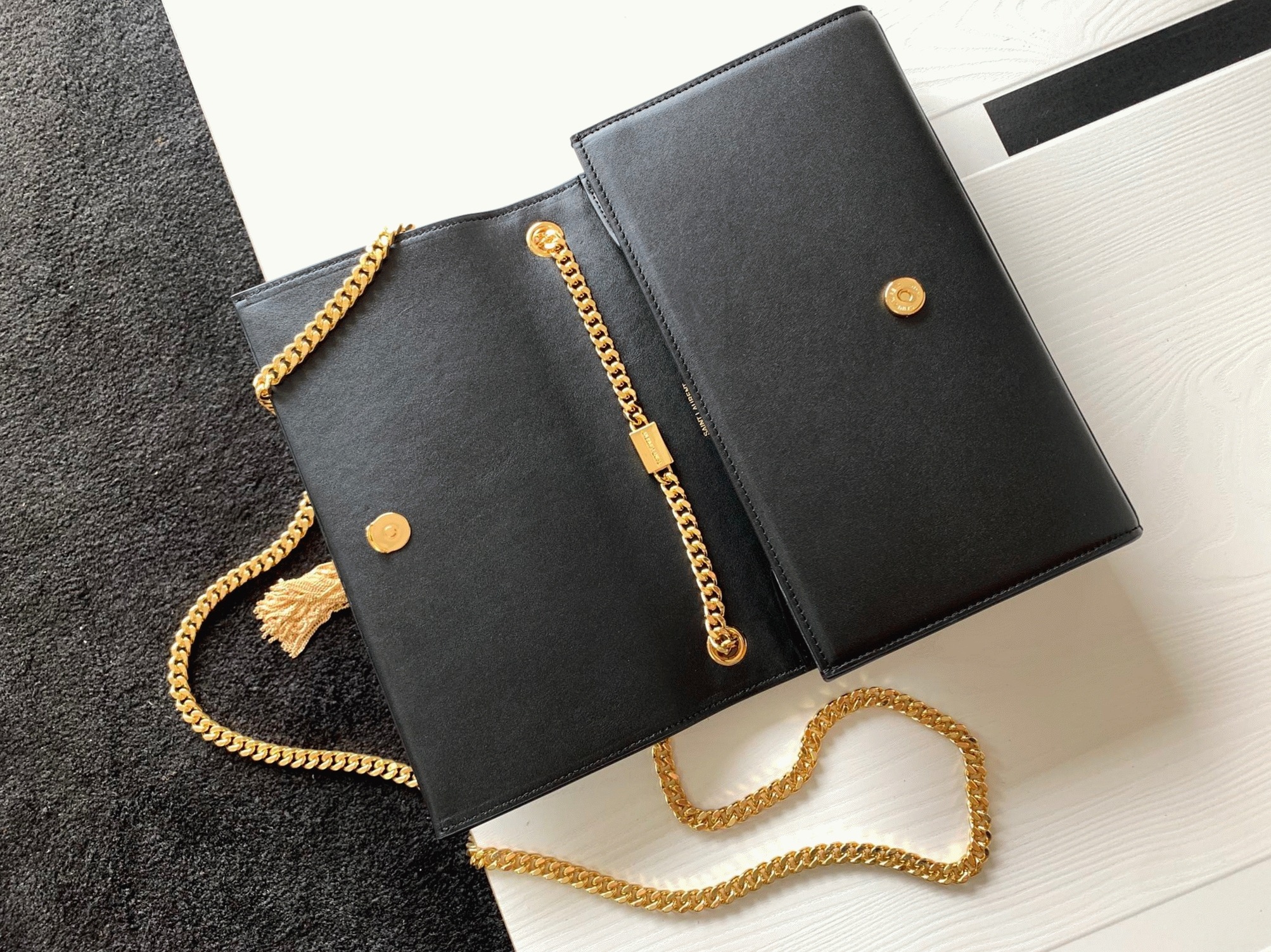Fake Saint Laurent Kate Medium Tassel Bag Black Smooth Leather