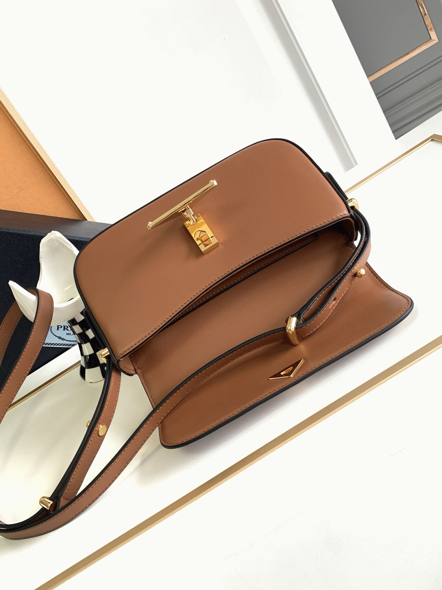 Prada Shoulder Bag Knockoff in Cognac Smooth Calfskin