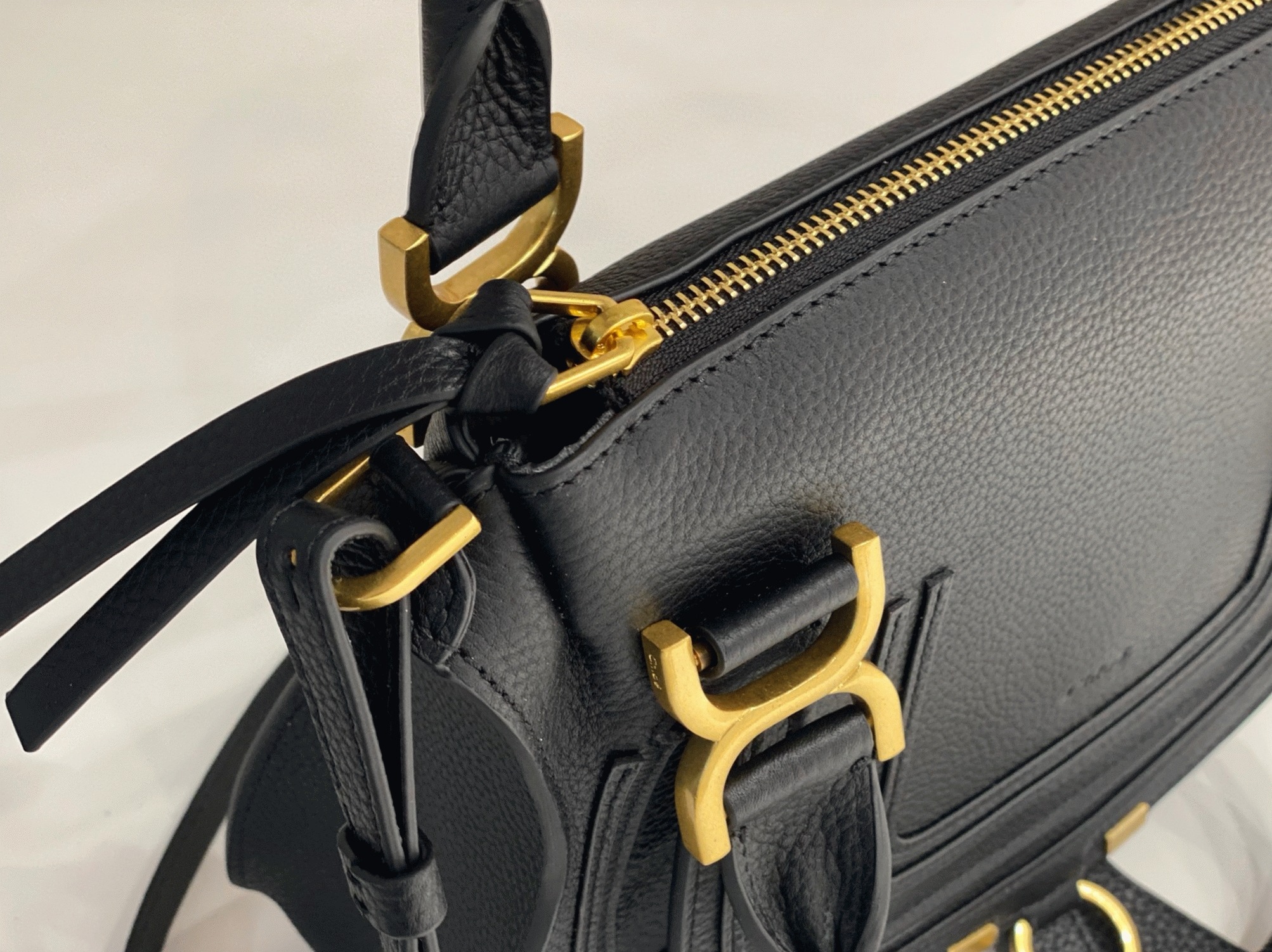 Top Quality Knockoff Chloe Marcie Small Double Carry Bag in Black Grained Leather