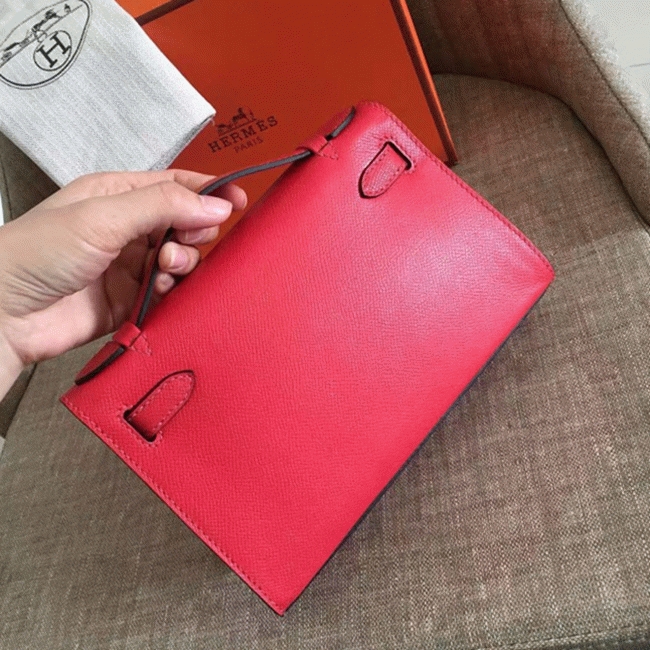 Hermes Red Epsom Fake Designer Kelly Pochette Classic Purse