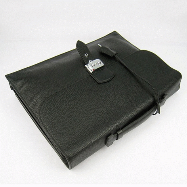 Black Calf Leather Replica Hermes Sac A Depeches 38cm Briefcase