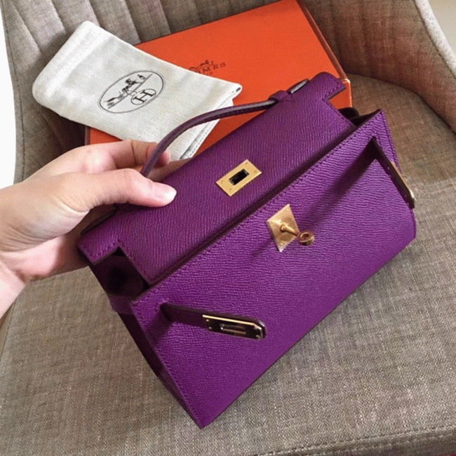 Cyclamen Epsom Knockoff Hermes Kelly Pochette Light Purple Clutch