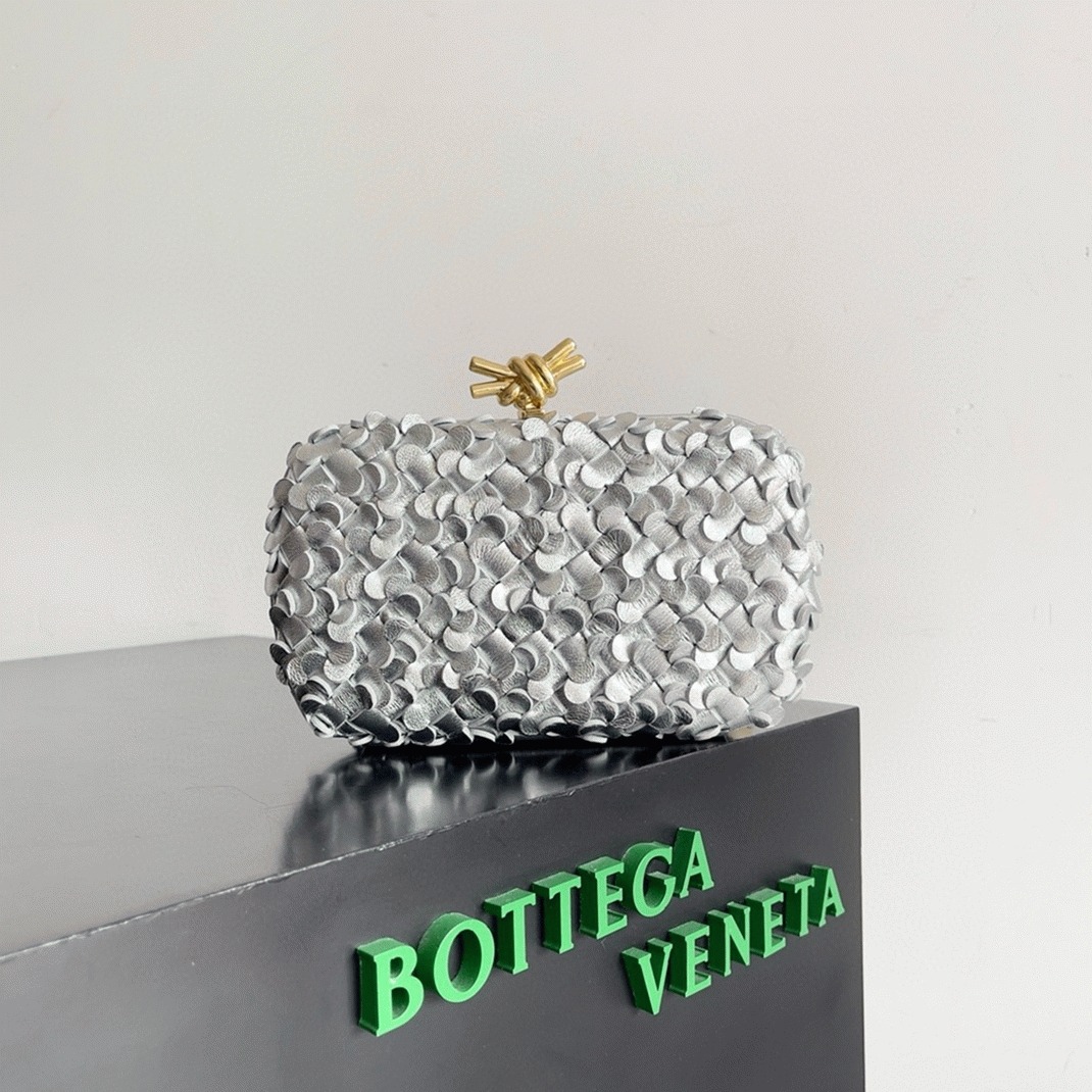 Replica Bottega Veneta Knot Minaudiere Clutch Silver Sequins