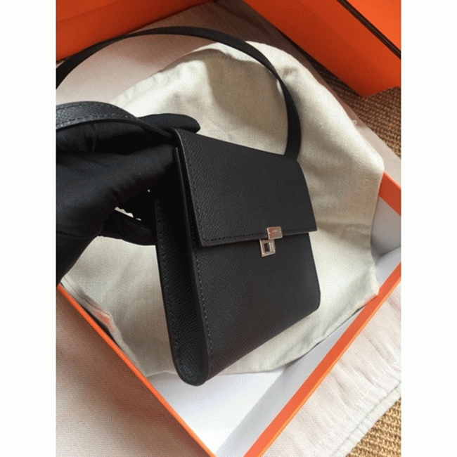 Black replica Hermes Clic wallet with strap