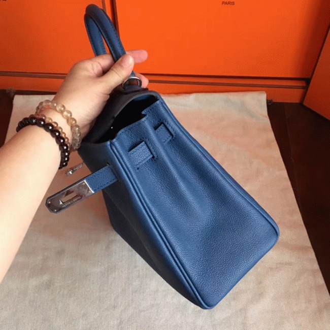 Blue Agate Clemence Fake Hermes Kelly Retourne 28cm Tote