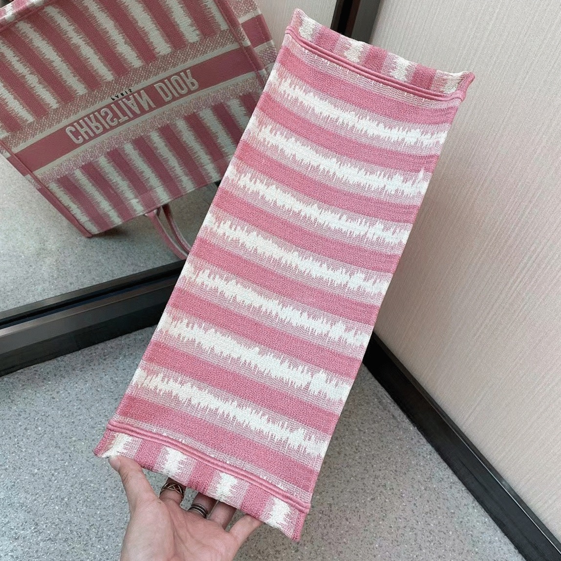 Dior Large Book Tote Bag Replica in Pink Stripes Embroidery