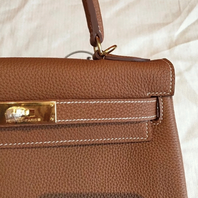 Gold Clemence Knockoff Hermes Kelly Retourne 28cm Classic Bag