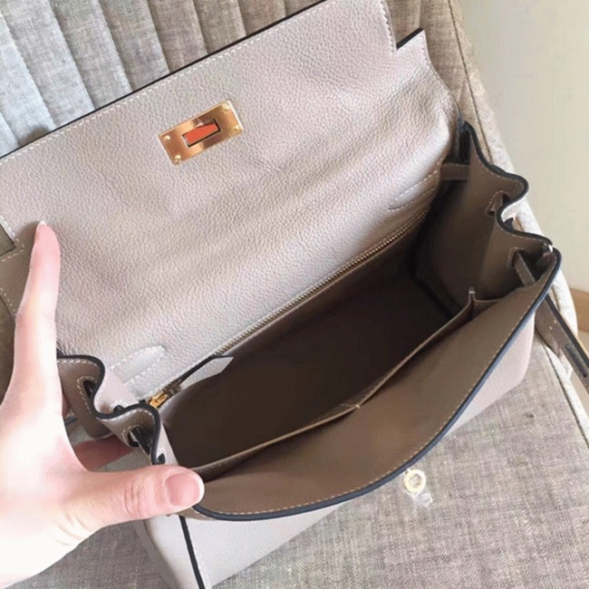 Grey Clemence Replica Designer Hermes Kelly Retourne 28cm Elegant Tote