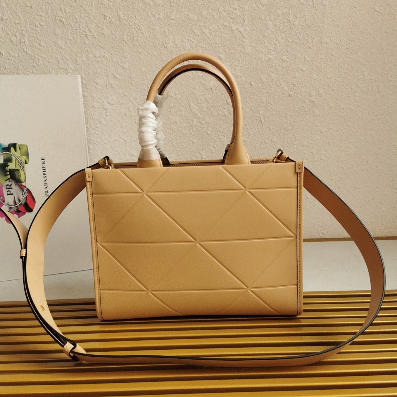 Prada Symbole Small Bag Imitation with Topstitching in Beige