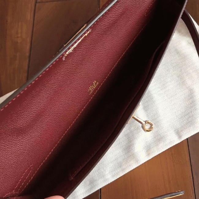 Bordeaux Epsom Fake Hermes Kelly Cut Clutch Sleek Purse