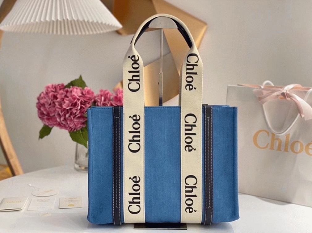 Top Quality Knockoff Chloe Medium Woody Tote Bag in Deadstock Denim