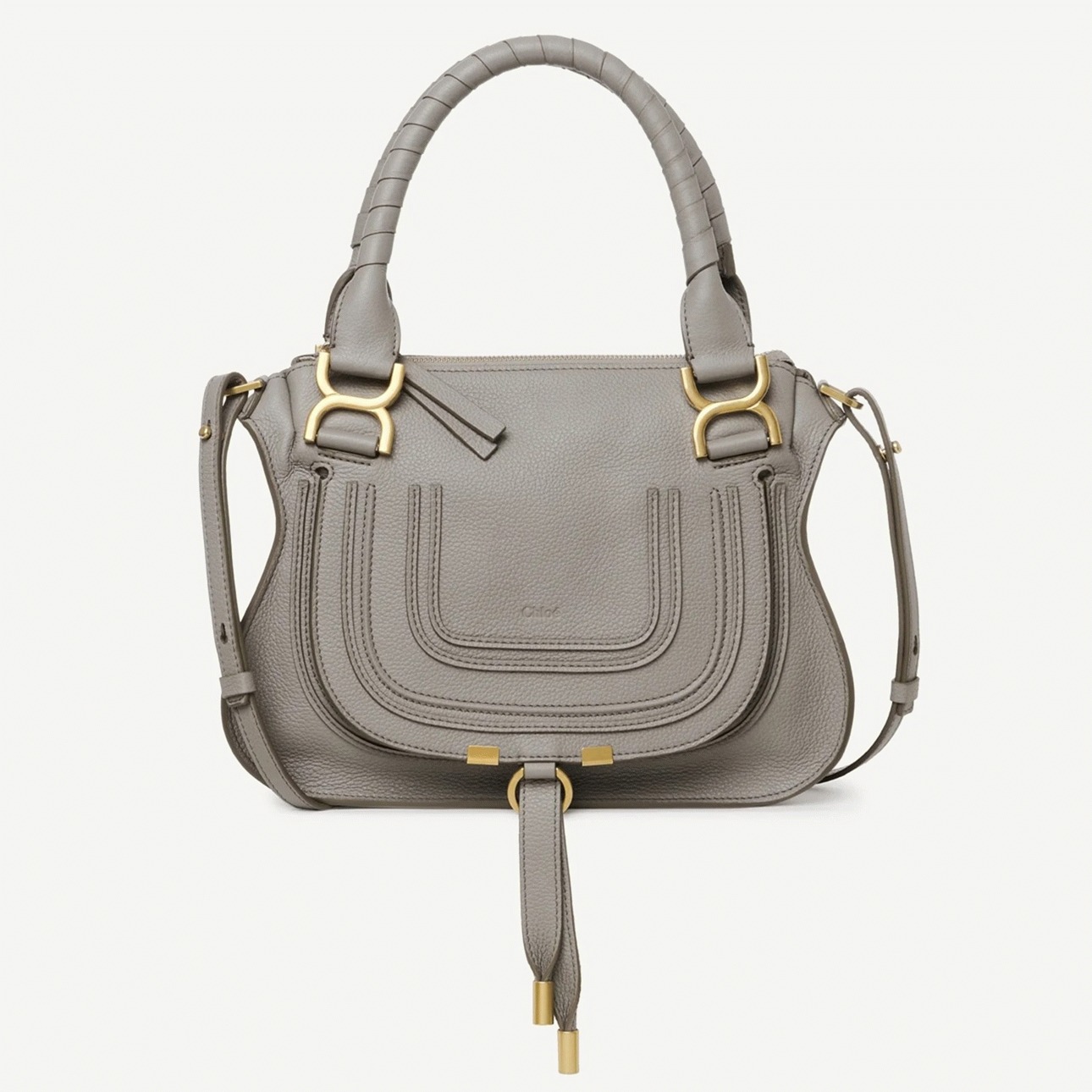 Top Quality Knockoff Chloe Marcie Small Double Carry Bag in Grey Grained Leather