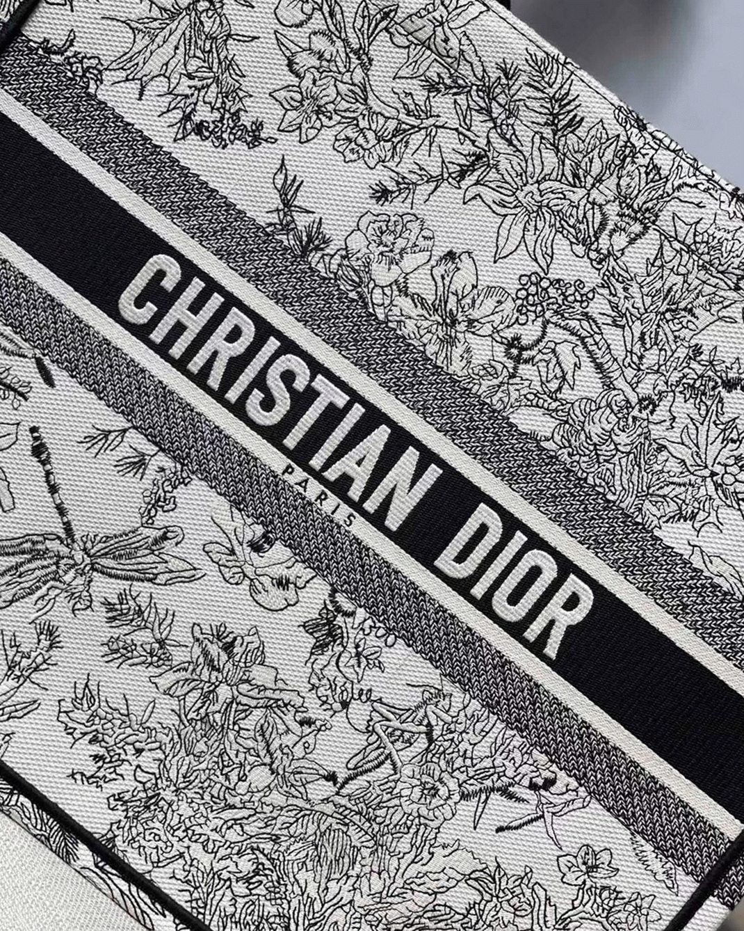 Dior Large Book Tote Bag Replica in Blue Toile de Jouy Flowers Embroidery