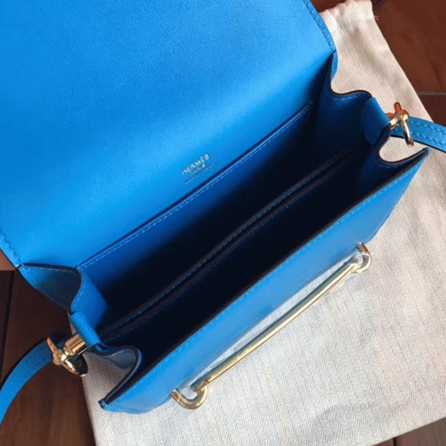 Blue hydra luxury replica Hermes Mini Sac Roulis handbag