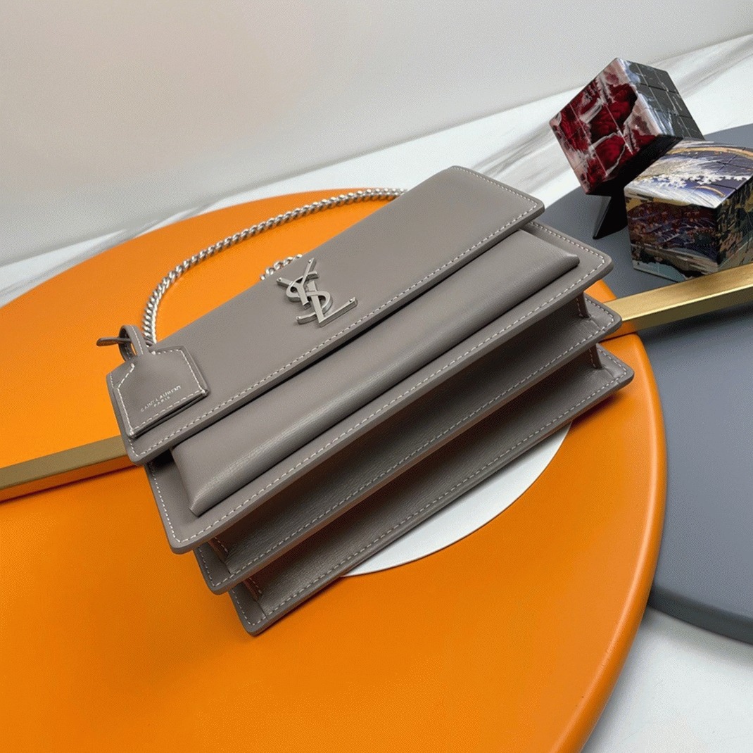 Fake Saint Laurent Sunset Medium Chain Bag Grey Calfskin