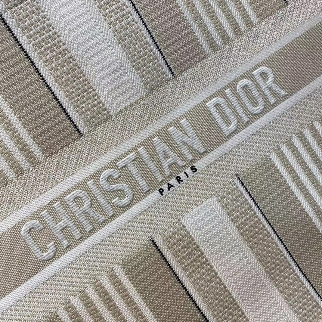 Dior Large Book Tote Bag Replica in Beige Stripes Embroidery