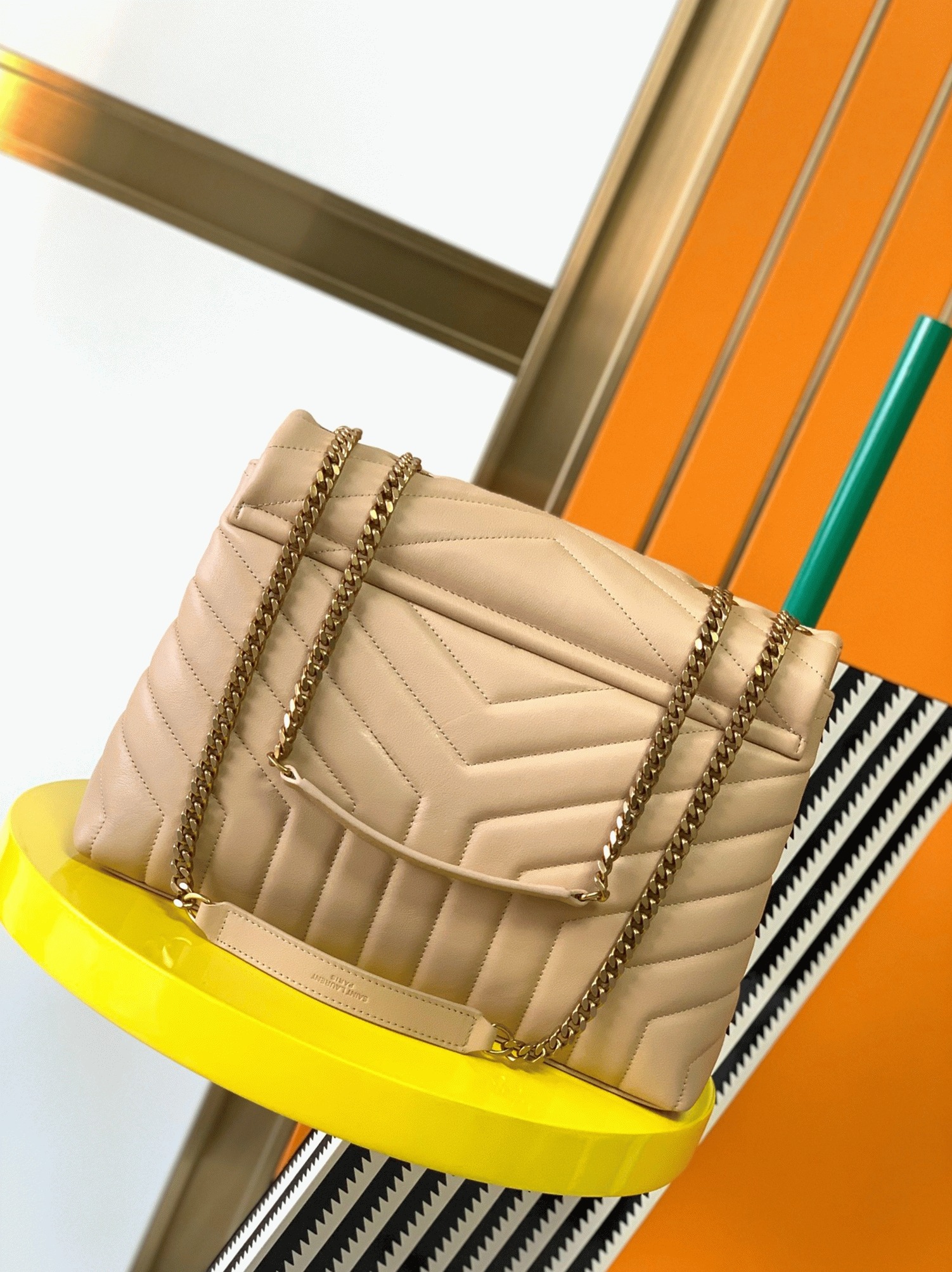 Fake Saint Laurent LouLou Medium Chain Bag Beige