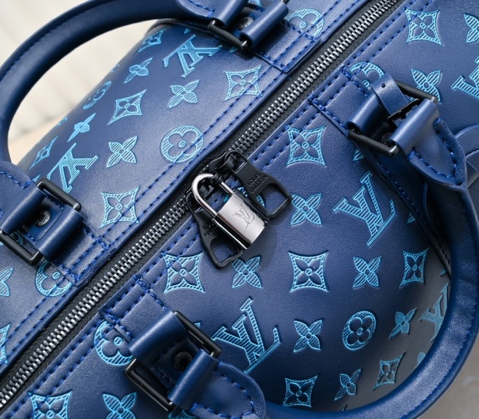 LV Monogram Shadow Keepall Bandouliere 50 In Navy River Blue