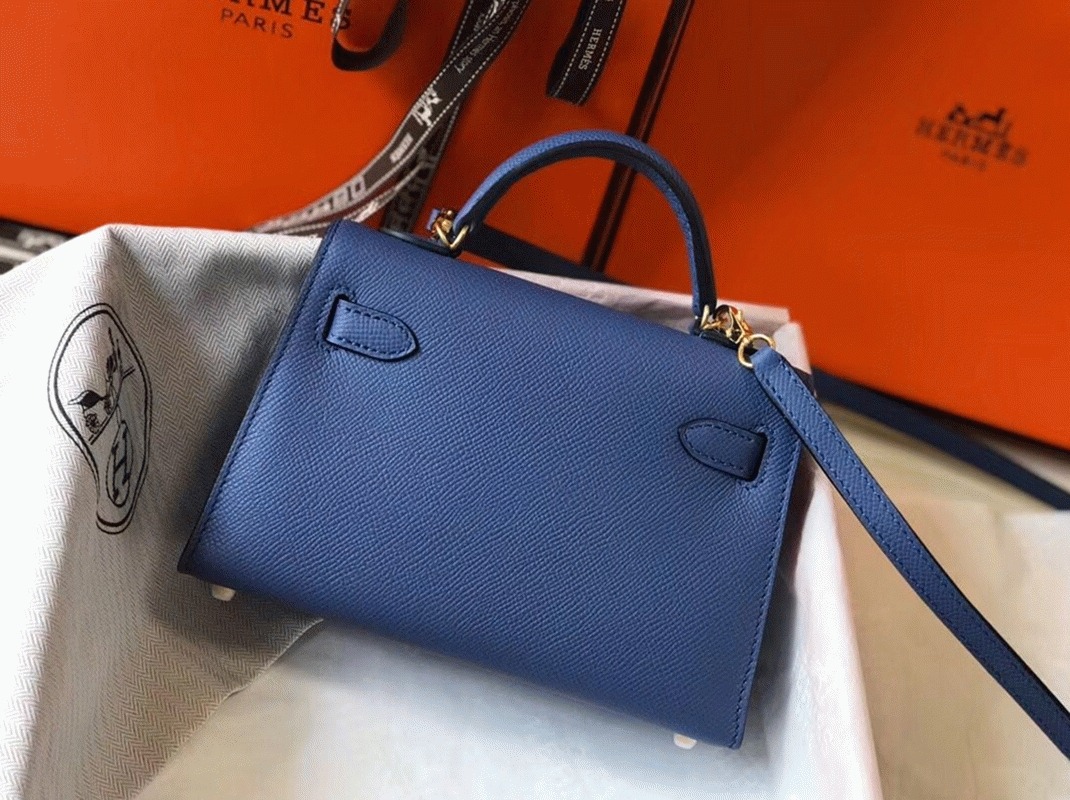Hermes Kelly Mini II Bag Fake in Blue Agate