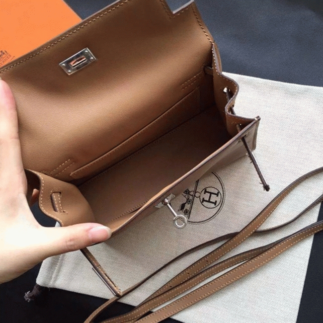 Brown Swift Leather High Quality Replica Hermes Kelly Danse Classic Purse