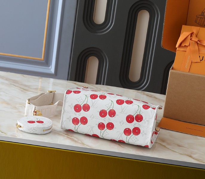 LV X TM Monogram Cherry Canvas Onthego PM In White