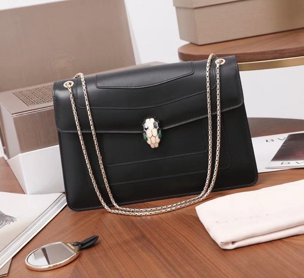 Replica Bvlgari Serpenti Forever Large Shoulder Bag Black Calfskin