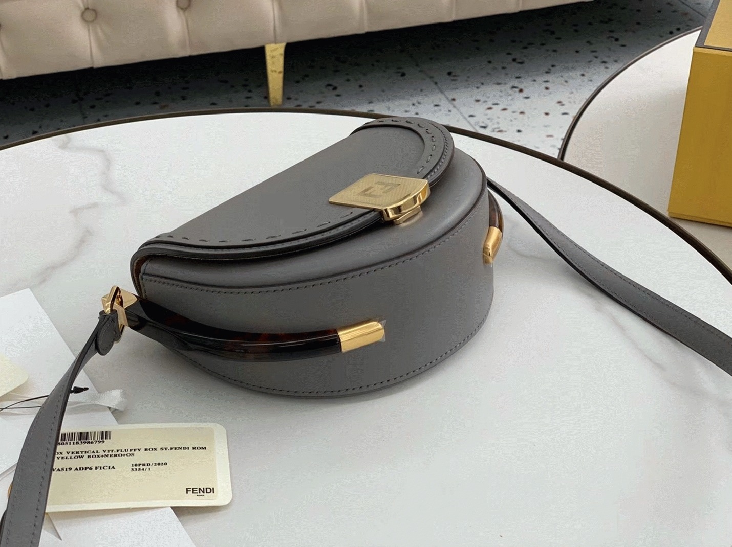 Top Quality Replica Fendi Moonlight Saddle Bag In Grey Calfskin