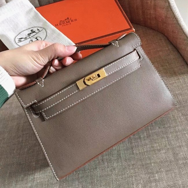 Etoupe Epsom Top Replica Hermes Kelly Pochette Mini Handbag