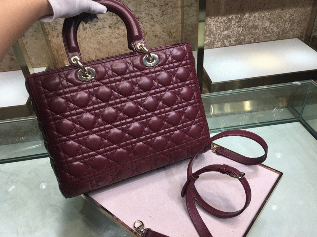Dior Lady Dior Large Bag Fake in Bordeaux
