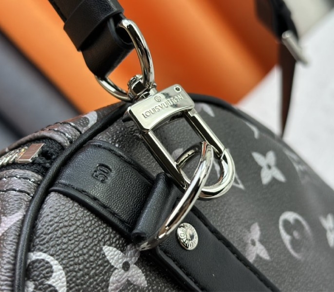 Louis Vuitton Brushed Monogram Leather Keepall Bandouliere 50 In Black