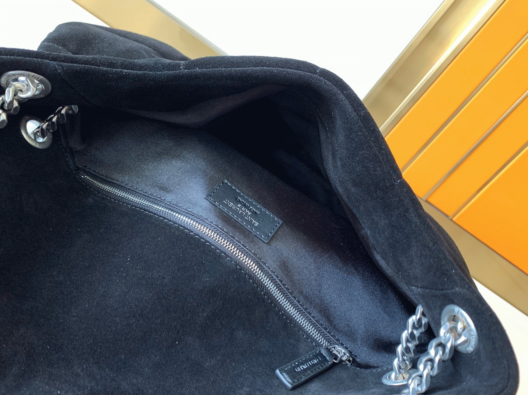 Saint Laurent Puffer Medium Chain Bag Black Suede Calfskin