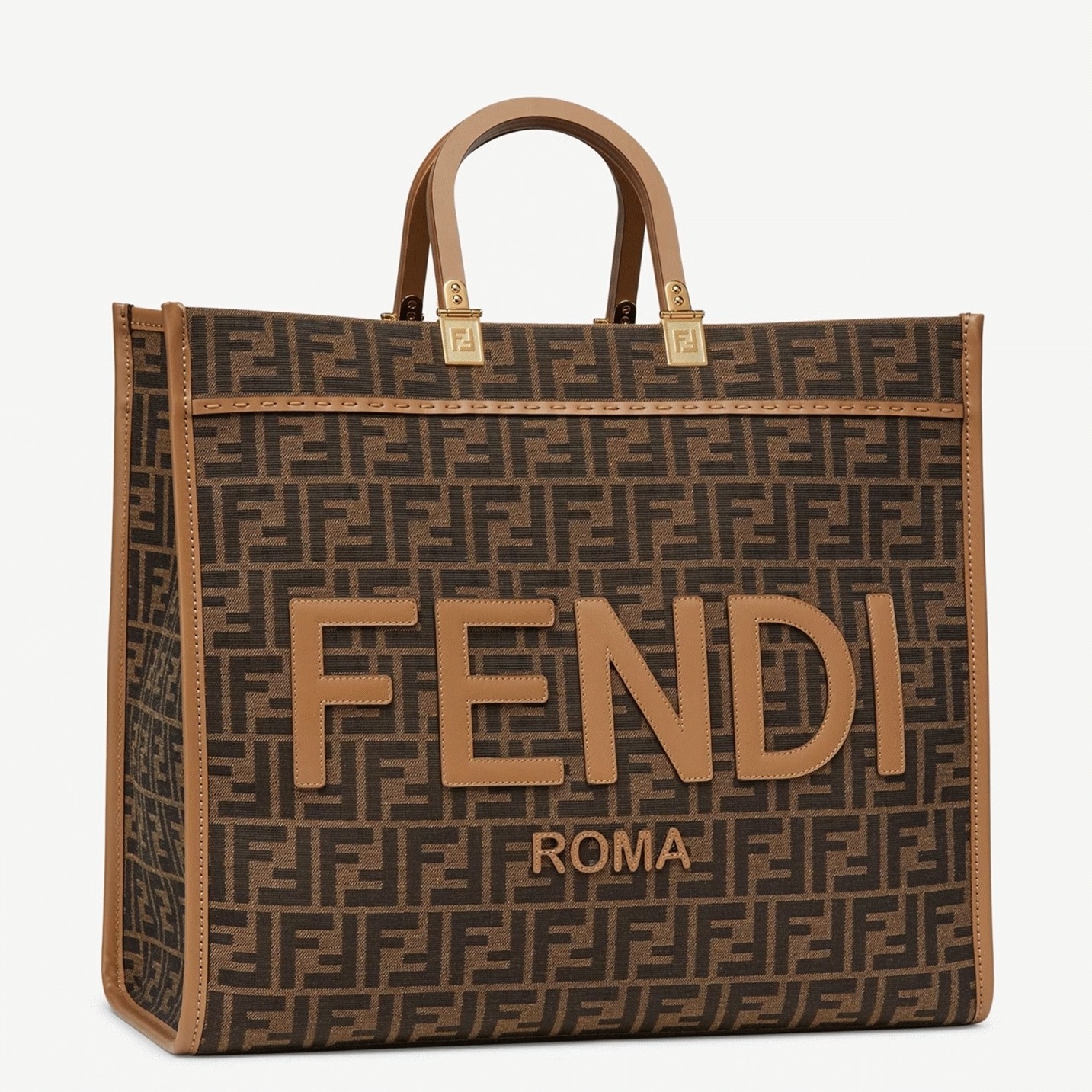 Top Quality Replica Fendi Sunshine Large Tote Bag in Brown FF Jacquard Fabric