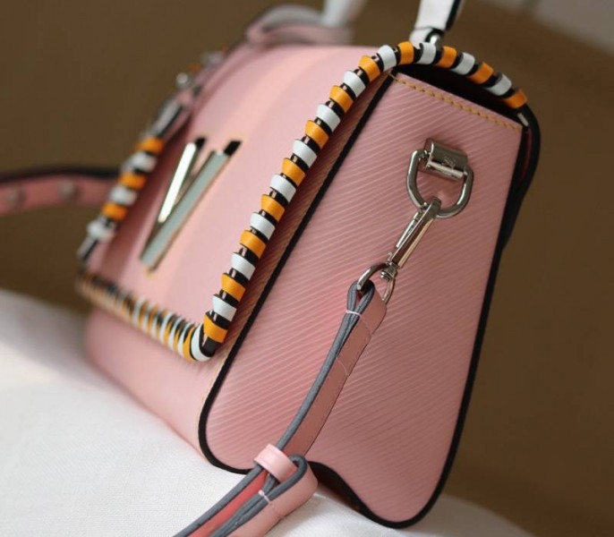 Louis Vuitton Epi Leather Twist MM Bag In Rose Bellerin Pink With Braided Edges Flap