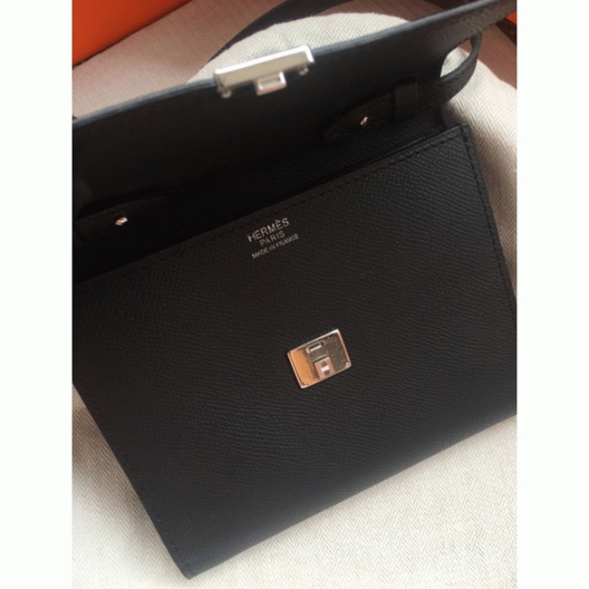 Black replica Hermes Clic wallet with strap