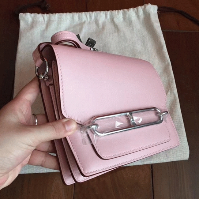 Rose dragee replica Hermes Mini Sac Roulis handbag