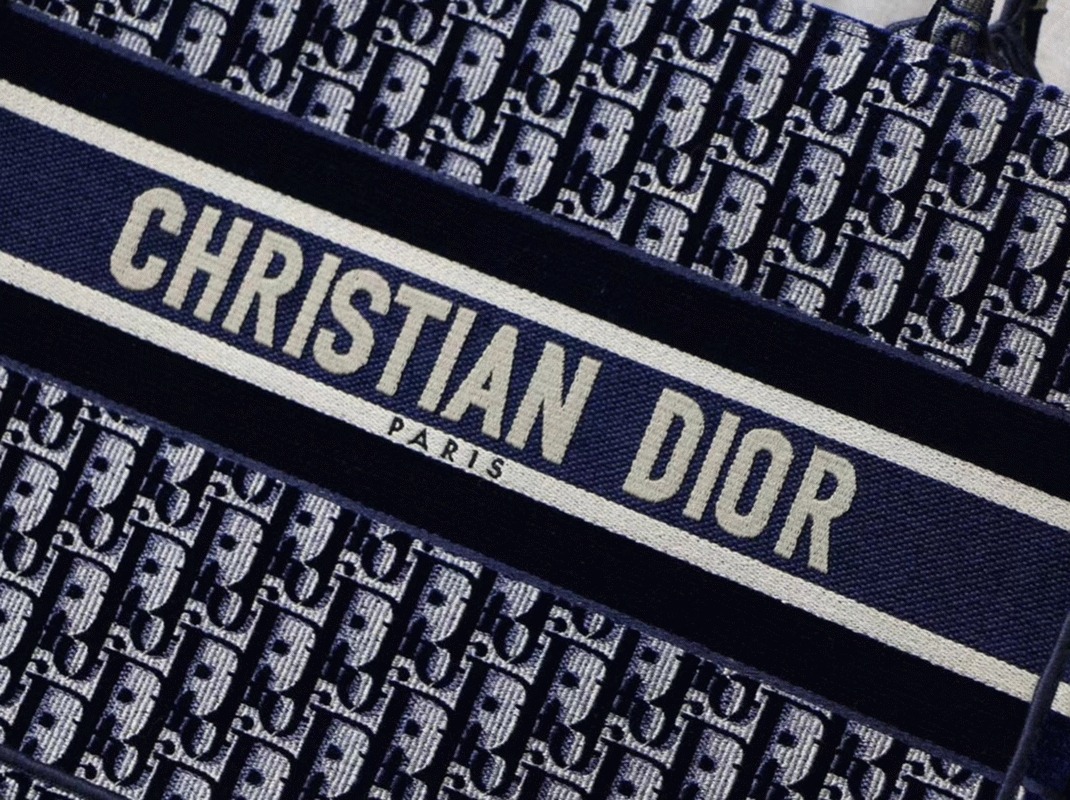 Dior Medium Book Tote Bag Knockoff in Blue Velvet Oblique Embroidered