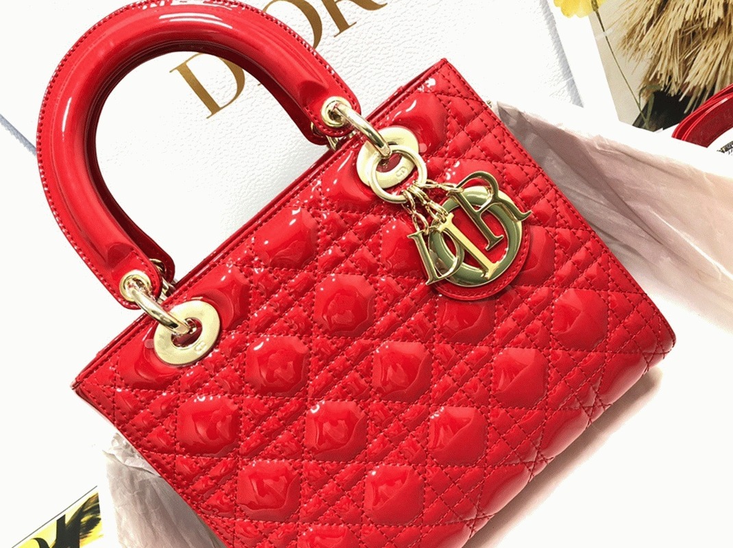 Dior Small Lady Dior Bag Replica in Red Patent Cannage Calfskin