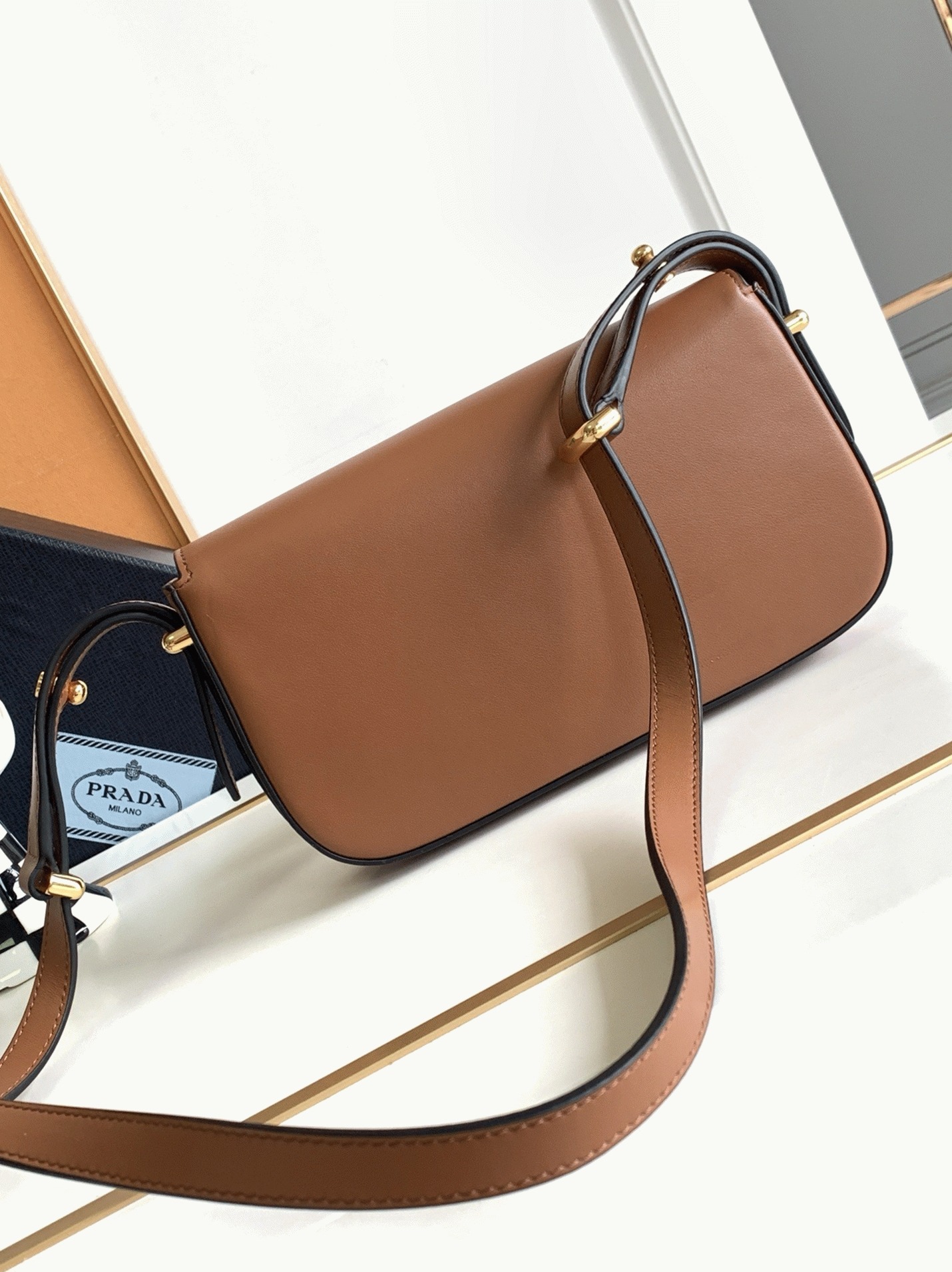 Prada Shoulder Bag Knockoff in Cognac Smooth Calfskin