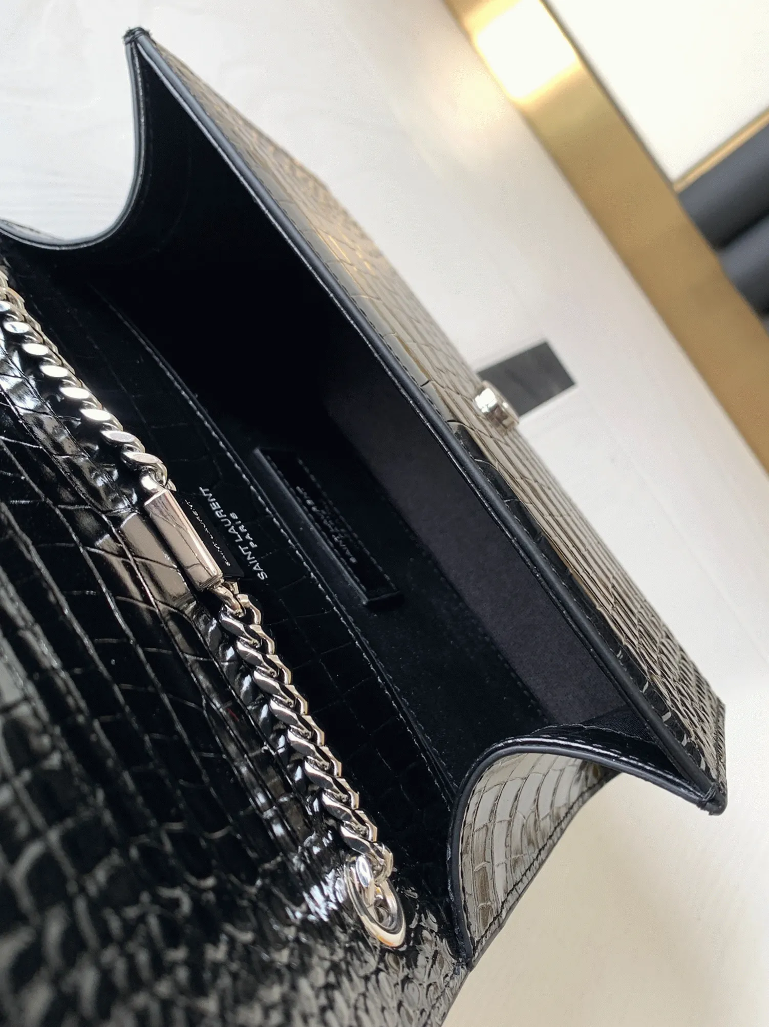 Fake Saint Laurent Kate Small Tassel Bag Noir Crocodile-embossed Leather