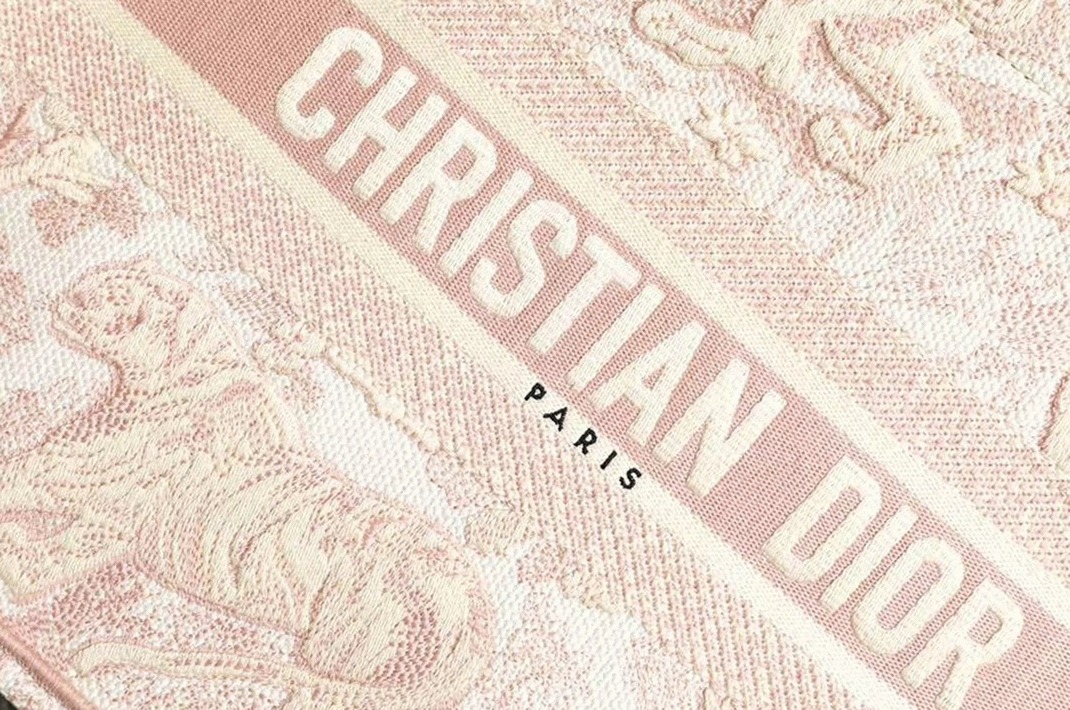 Dior Medium Book Tote Bag Replica in Pink Toile De Jouy Embroidery