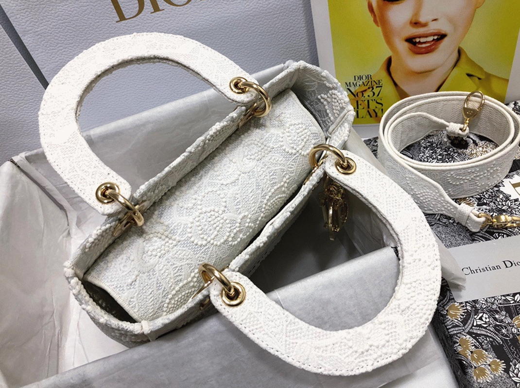 Dior Lady D-Lite Medium Bag Fake in Embroidery with Macrame Effect