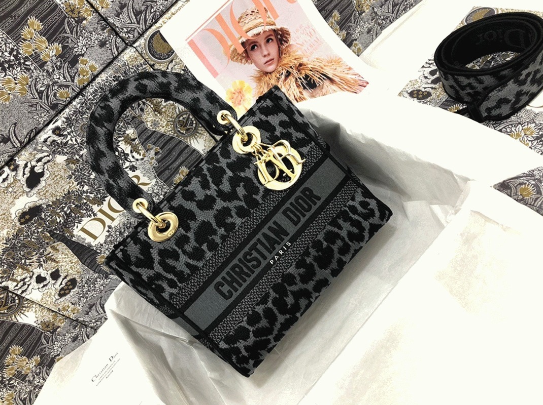 Dior Lady D-Lite Medium Bag Knockoff in Grey Mizza Embroidery