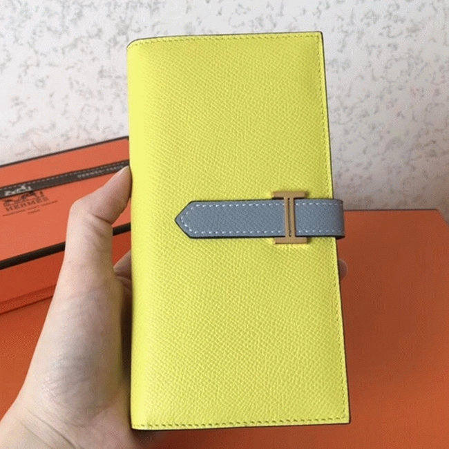 Soufre Blue Lin Epsom Replica Designer Hermes Bearn Wallet