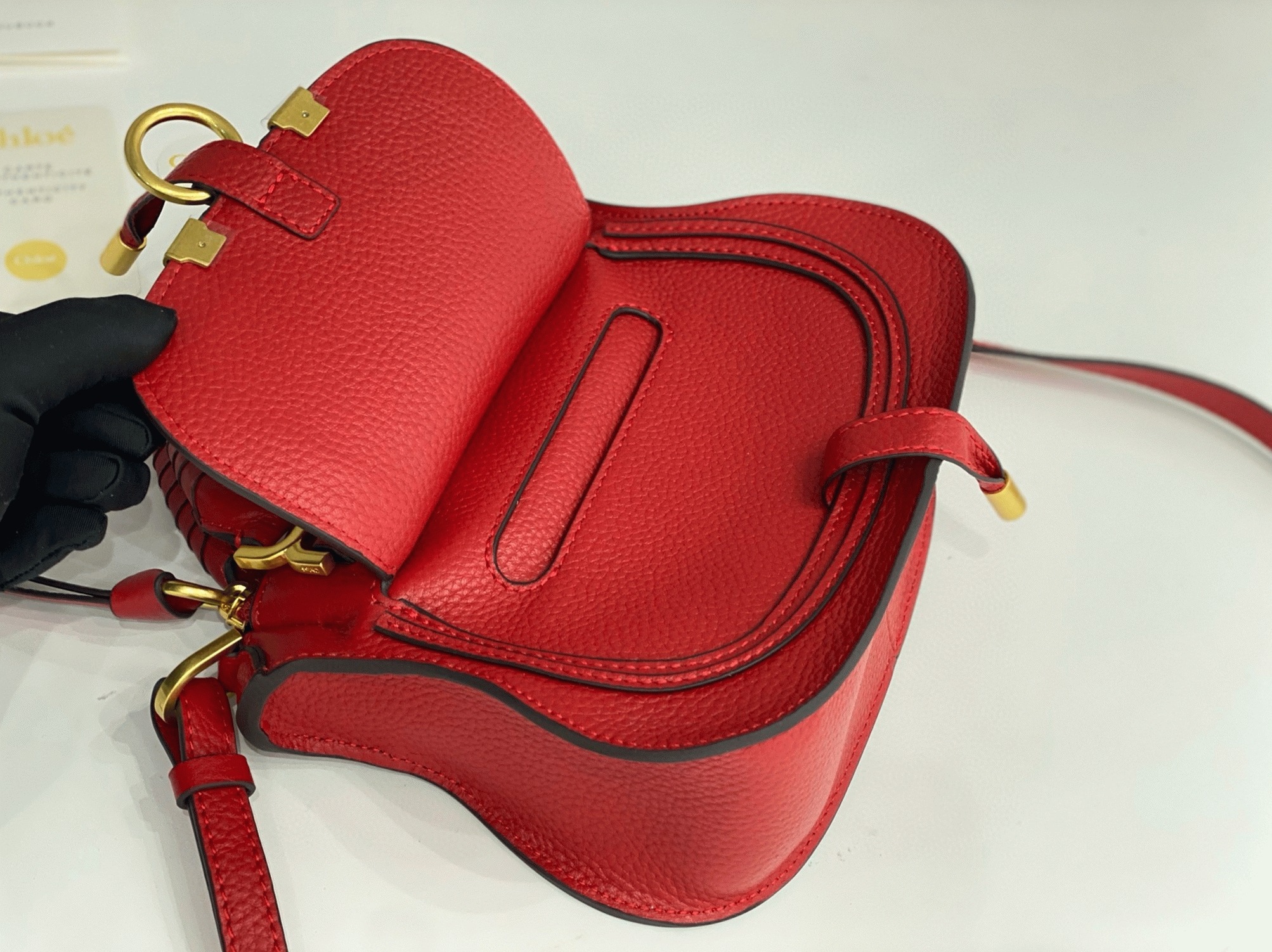 Top Quality Knockoff Chloe Marcie Mini Double Carry Bag in Red Grained Leather