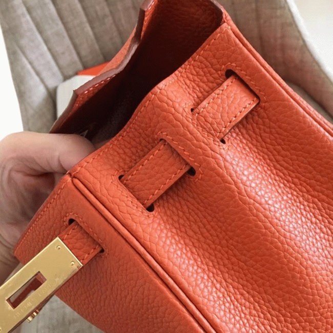 Orange Clemence Fake Hermes Kelly Retourne 28cm Signature Purse