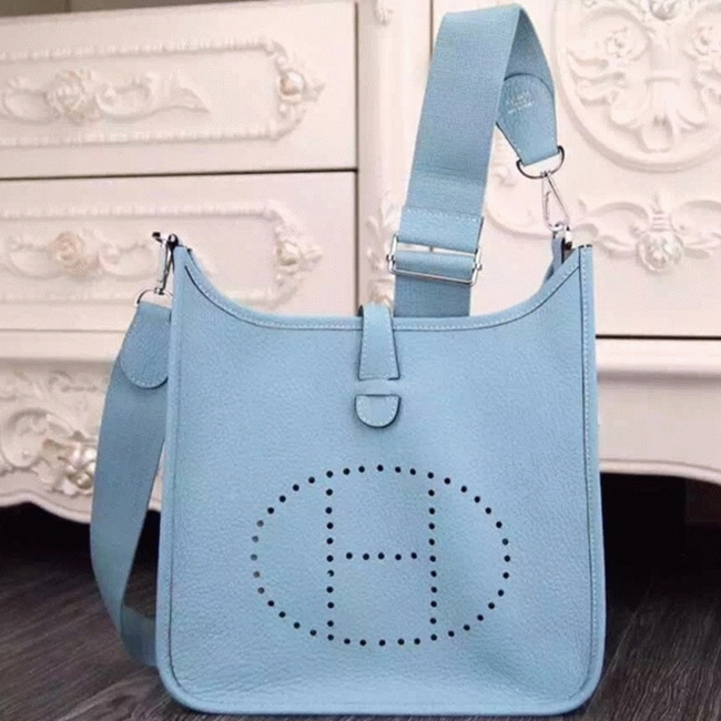 Light Blue Evelyne III PM Bag Designer Replica Hermes Soft Hue Tote