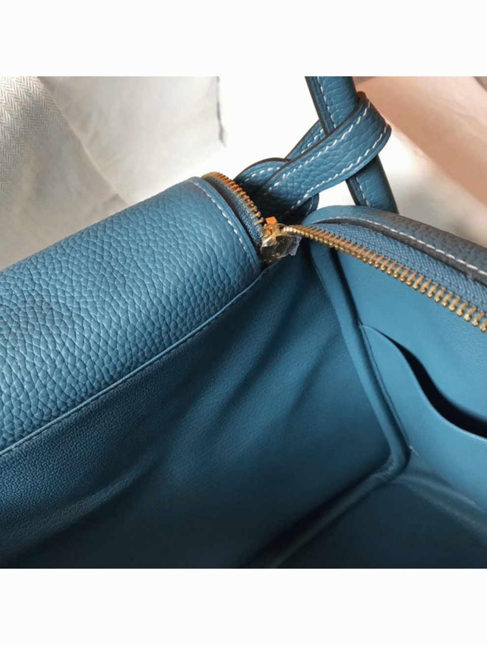 Fake Hermes Lindy 30cm bag in blue jean tone
