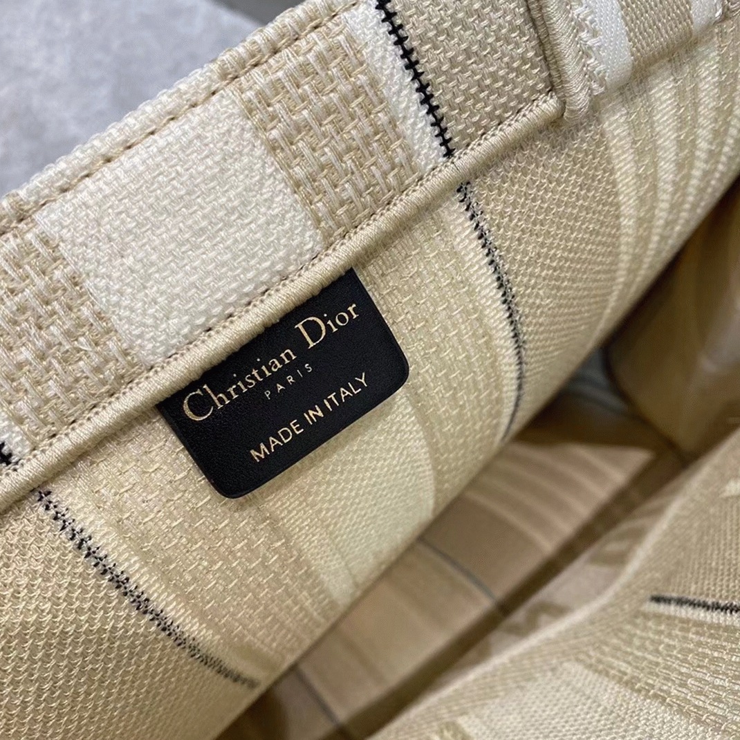 Dior Large Book Tote Bag Replica in Beige Stripes Embroidery