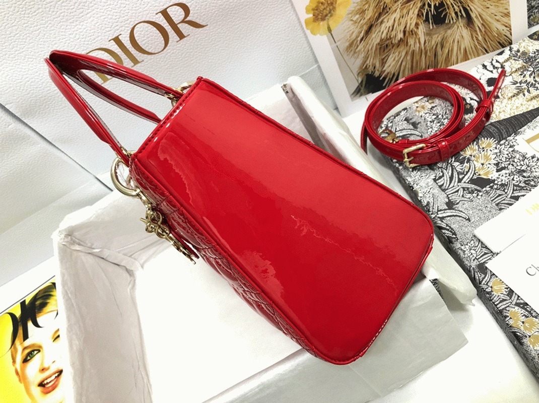 Dior Small Lady Dior Bag Replica in Red Patent Cannage Calfskin
